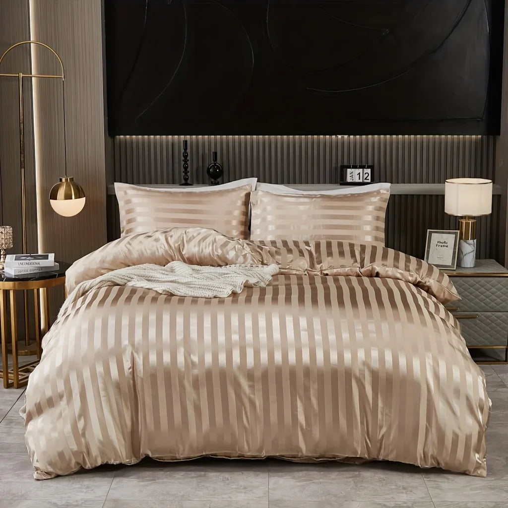 Maison Stripe – Coleção de Luxo em Cetim 3 Peças - Casa Ornato