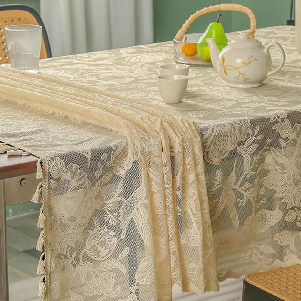 Toalha de mesa retangular de renda, decoração e acessórios, toalha de mesa simples com borla, estilo nórdico, panos para casa