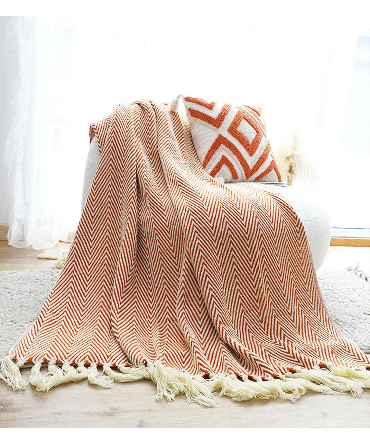 Cobertor Listrado Nórdico, Jacquard Geométrico, Cobertor De Malha, Colcha, Tapeçaria Xadrez, Decoração De Sofá, Drop Shipping