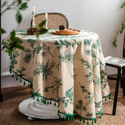 Toalhas De Mesa De Linho De Algodão Redondo, Toalha De Mesa Impressa Verde, Guardanapo Coreano, Tampa De Mesa De Café, Decoração De Casamento