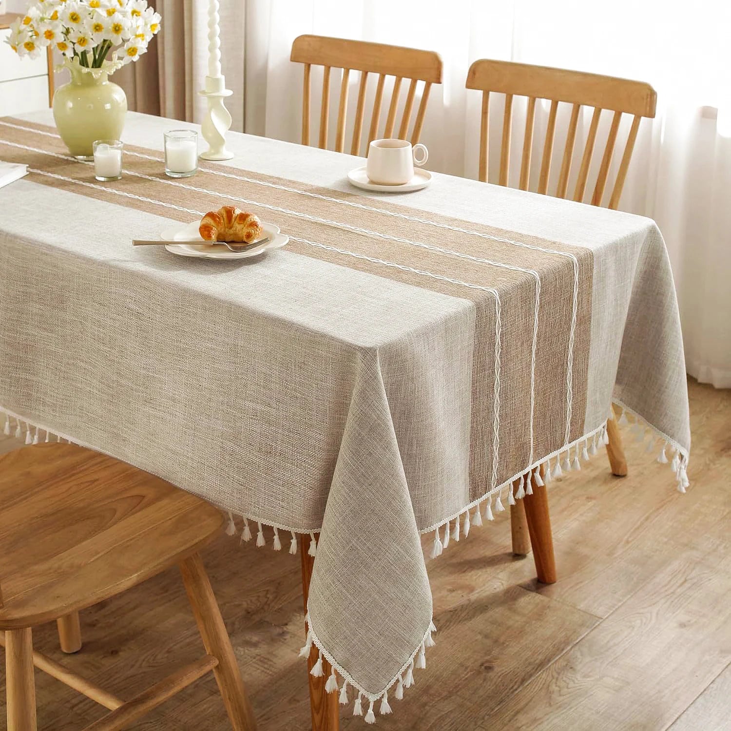 Toalha de mesa retangular redonda de linho batilo, toalha de mesa à prova d'água para jantar, mesa de café, cozinha, decoração de sala