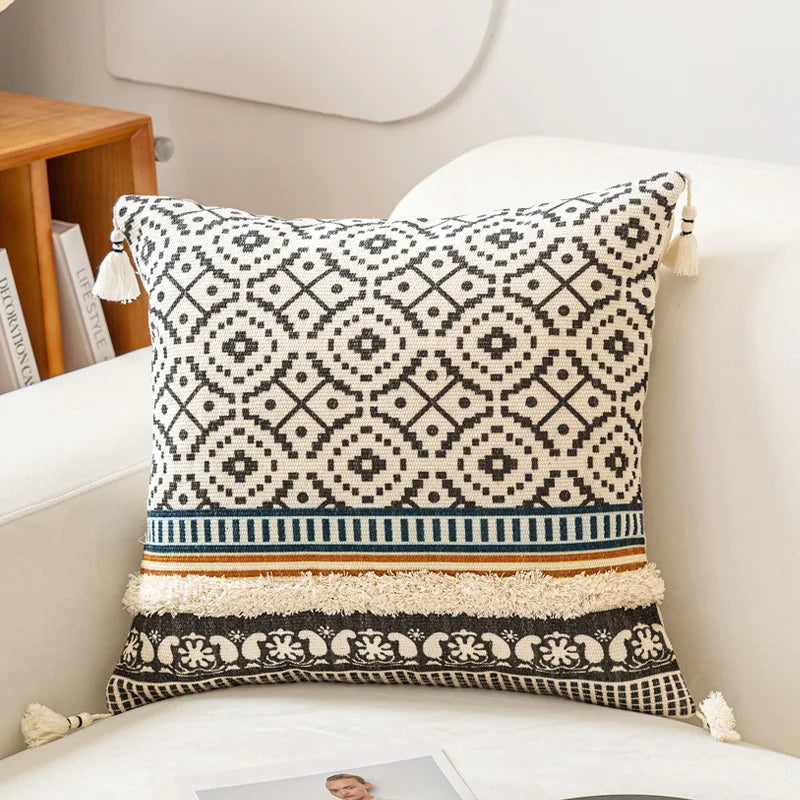 Algodão de estilo nórdico e linho capa de almofada com borla, para sala de estar, sofá, hotel, decoração, 1pc