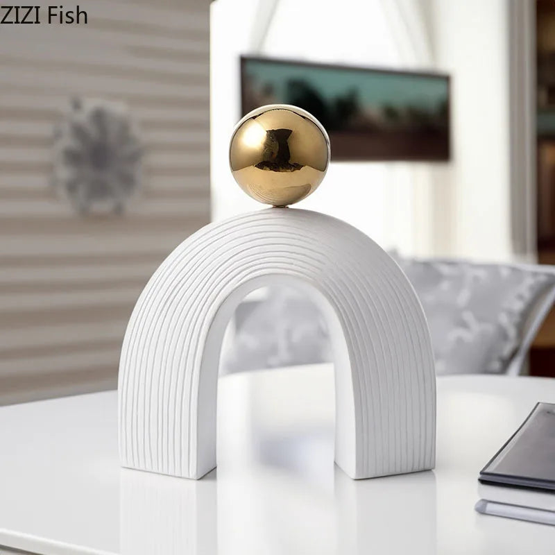 Criativo em forma de u arco arte abstrata escultura decoração de mesa ornamentos resina artesanato arco estátua sala decoração estética