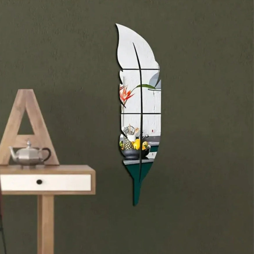 Adesivo Espelho Decorativo Pena Prateada - Casa Ornato