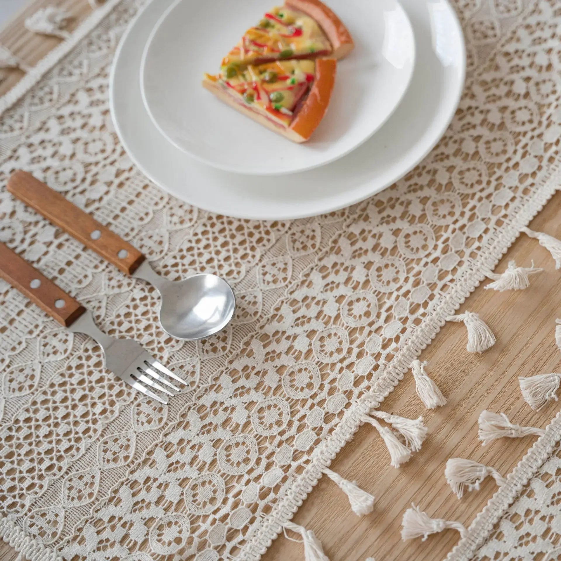 Toalha de mesa de algodão com borlas bege, fio de crochê transparente, renda translúcida para festa de casamento, cozinha, mesa de jantar decorativa