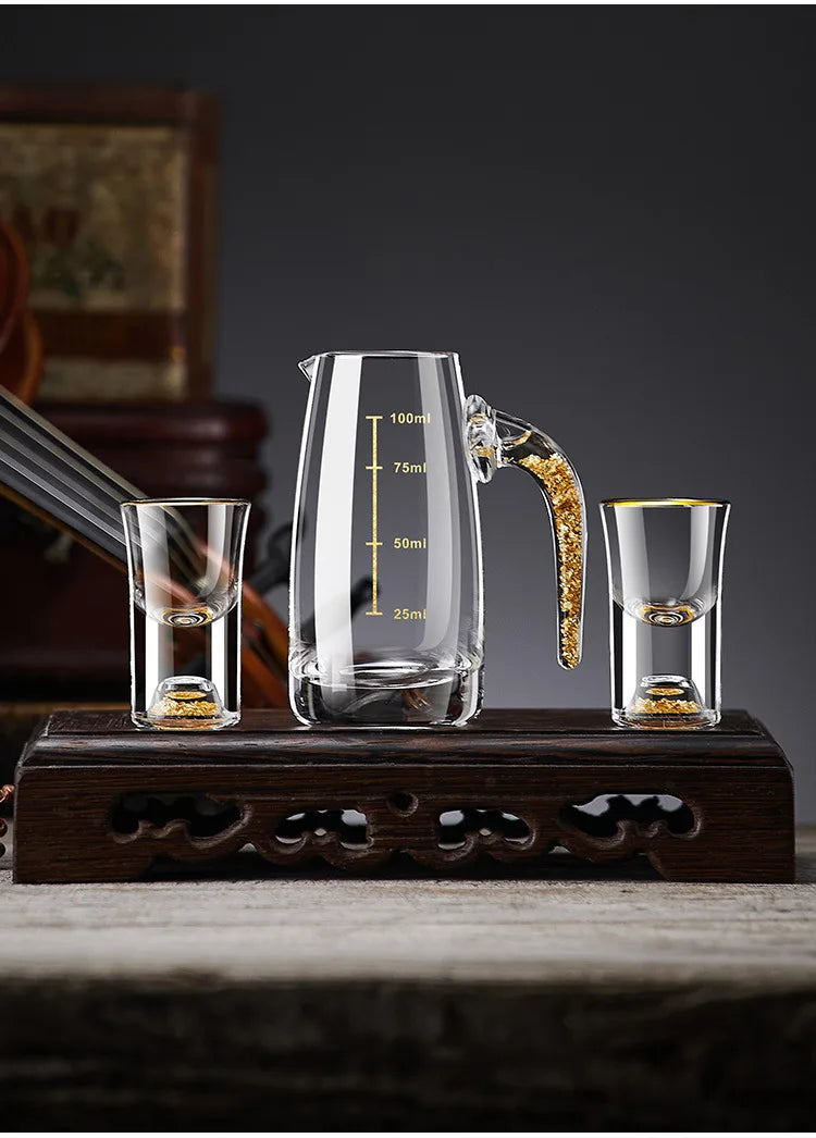 Folha de ouro baijiu copo dispensador de vinho conjunto doméstico pequeno copo de vinho copo de vinho pote de vinho jinshan bala copo caixa de presente
