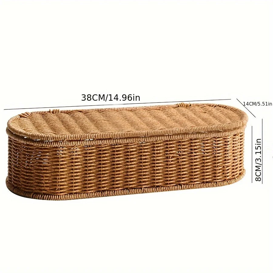 Cesta de armazenamento de imitação de rattan boêmio-caixa de armazenamento tecida, estrutura de talheres à prova de poeira, cesta de decoração para casa organizador de cozinha