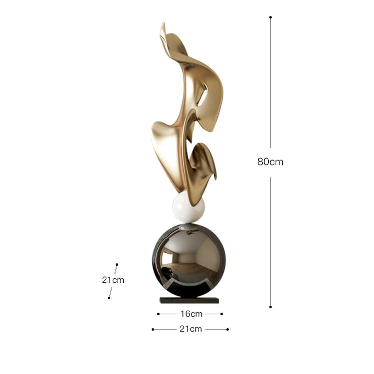 Escultura Abstrata de Luxo em Ouro e Prata