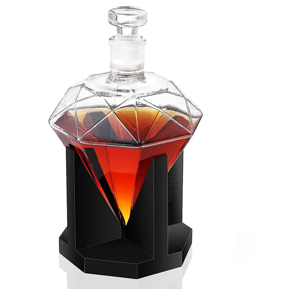 Decanter modelo Diamante com Suporte de Madeira 850ml - Casa Ornato