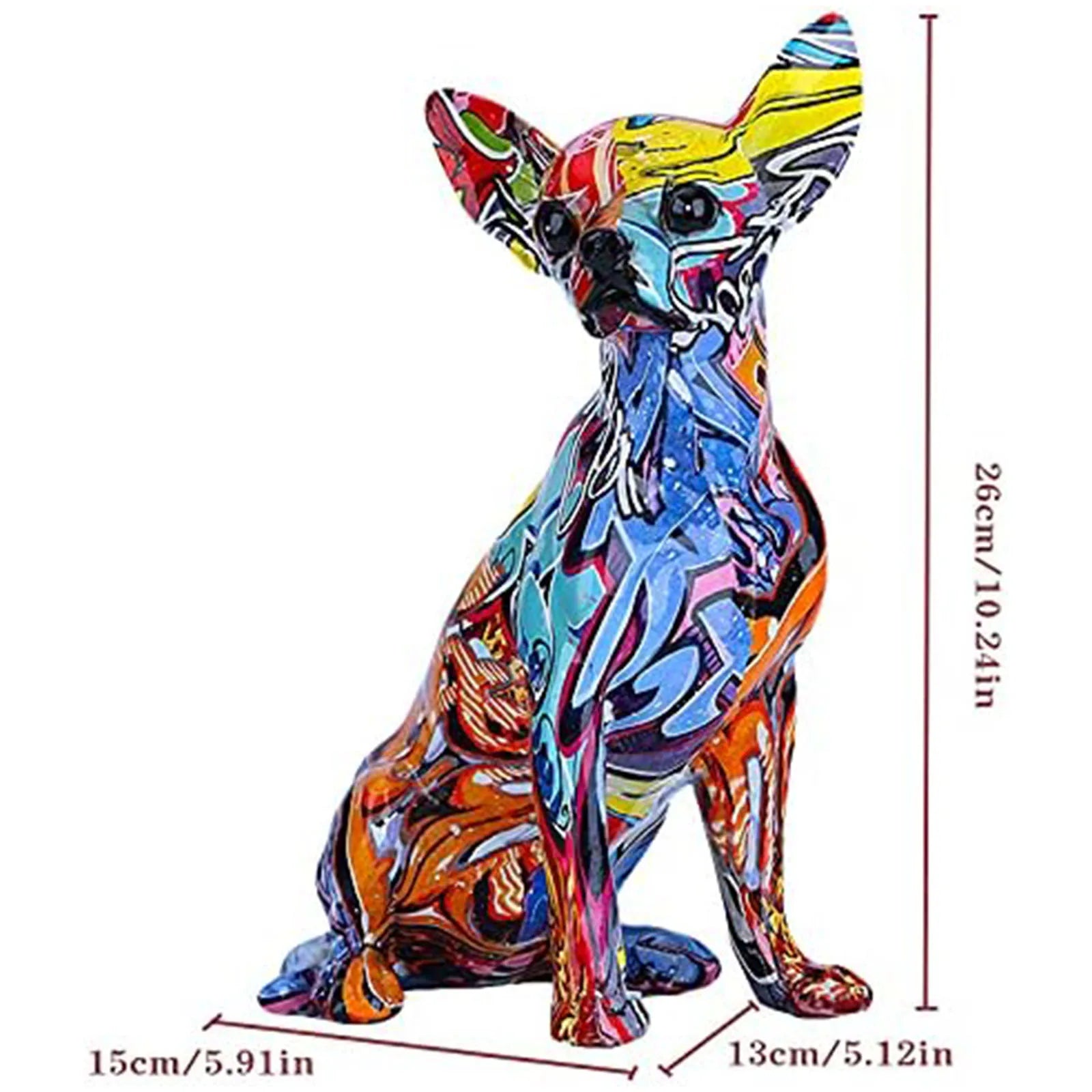 Estátua colorida de chihuahua graffiti arte estatueta de cachorro resina decoração de casa interior respingo cor escultura animal ornamento filhote de cachorro moderno