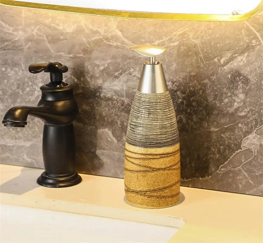 Garrafa cerâmica do distribuidor do sabão do banheiro do vintage, tipo da imprensa, recarregável, vazio, loção, champô, gel do chuveiro, 400ml