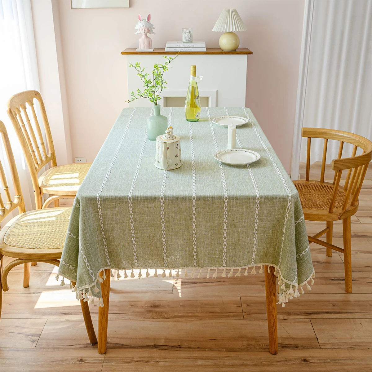 Toalha de mesa boho, algodão, linho, retângulo, lavável, resistente a rugas, para jantar, festa, capa decorativa