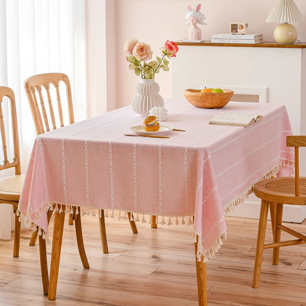 Toalha de mesa boho, algodão, linho, retângulo, lavável, resistente a rugas, para jantar, festa, capa decorativa