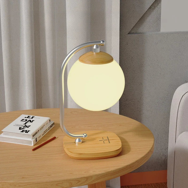 Candeeiro de mesa criativo 2 em 1 candeeiro de mesa de carregamento sem fio LED lua decoração luz noturna