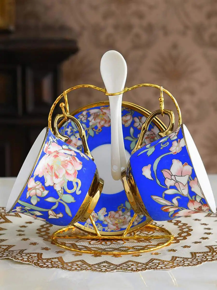 Conjunto de Chá em Cerâmica com Borda Dourada, Estilo Britânico, para Uso Doméstico, Design Criativo Europeu, Seguro para Lav...