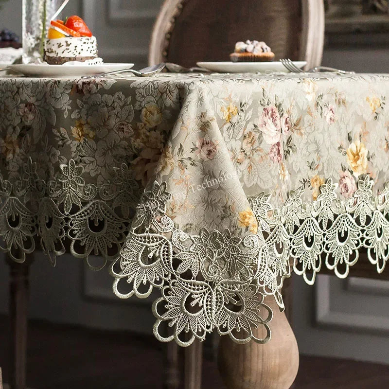 Toalha de mesa renda verde europa luxo bordado toalha de mesa de jantar capa retro pastoral tecido renda oco tapete para casa
