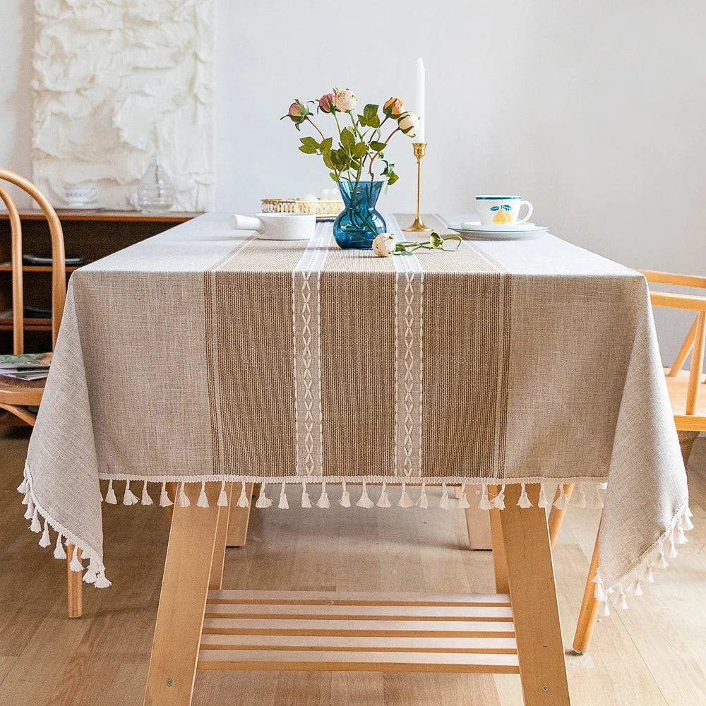 Toalha de mesa retangular redonda de linho batilo, toalha de mesa à prova d'água para jantar, mesa de café, cozinha, decoração de sala