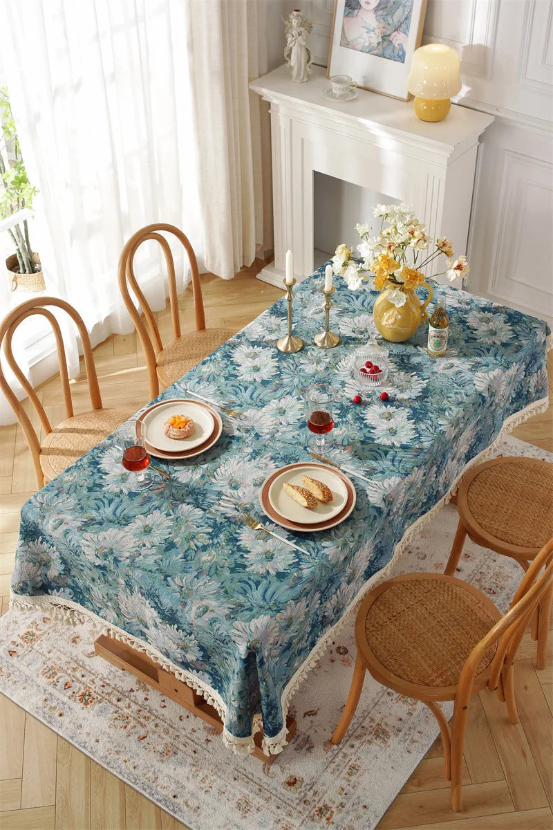 Jacquard pintura a óleo borlas toalha de mesa, retangular dustproof flor capa de mesa, para cozinha jantar mesa de café decoração