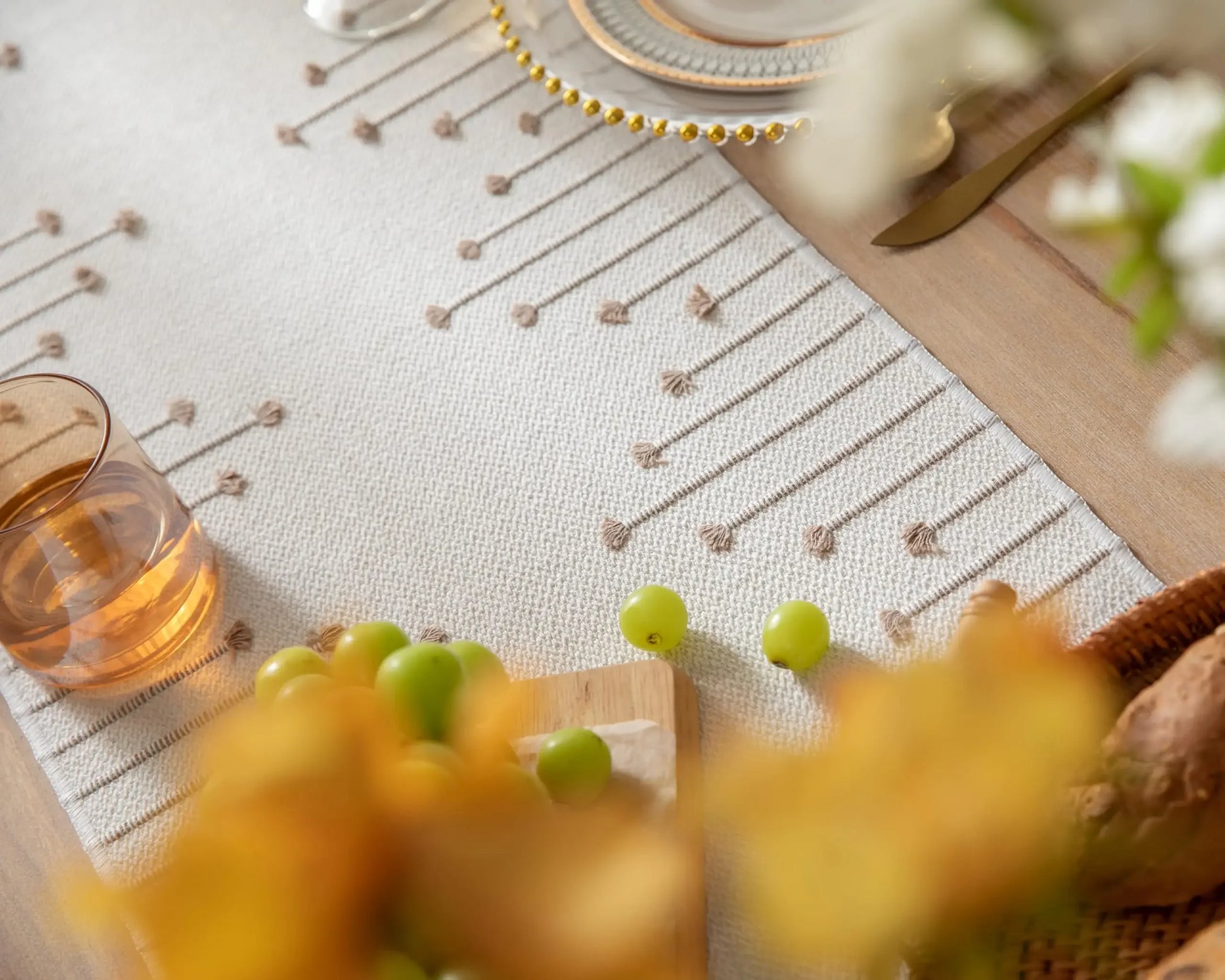 Corredor de mesa boho de algodão natural com borlas para decoração de mesa de jantar em casa, para decoração moderna de fazenda