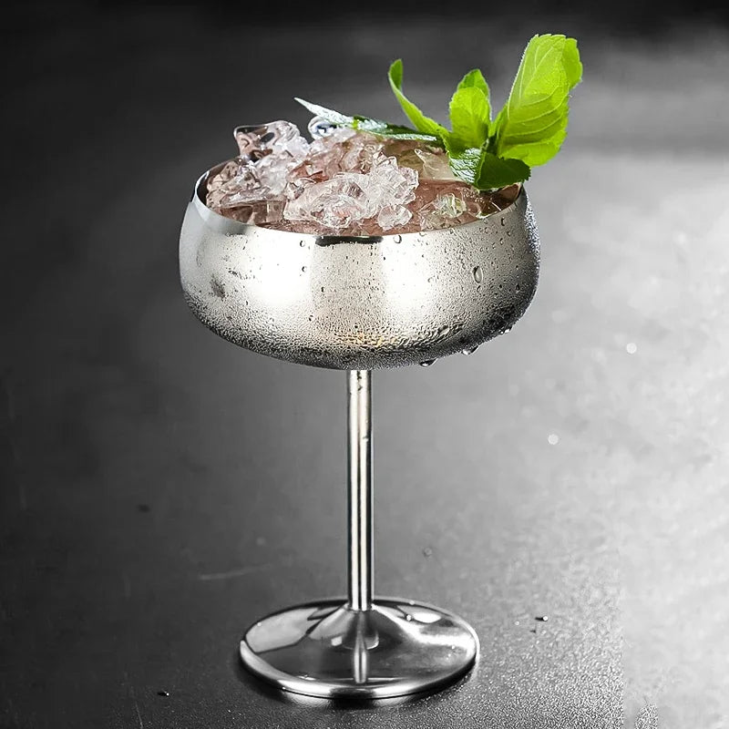 Copo de coquetel de aço inoxidável 304, copo de vinho tinto, flauta, champanhe, copo de metal, bar, martini