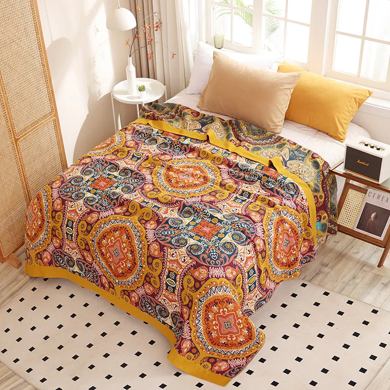 Europeu macio sofá cobertor colcha boho sofá toalha verão cobertor lance 100% algodão folha de cama dupla capa legal colcha