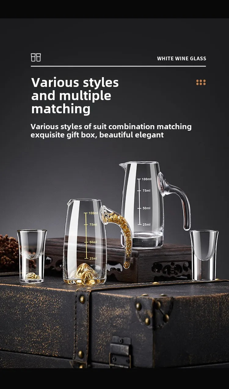 Folha de ouro baijiu copo dispensador de vinho conjunto doméstico pequeno copo de vinho copo de vinho pote de vinho jinshan bala copo caixa de presente