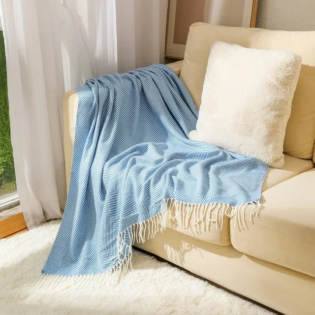 Cobertor Listrado Nórdico, Jacquard Geométrico, Cobertor De Malha, Colcha, Tapeçaria Xadrez, Decoração De Sofá, Drop Shipping