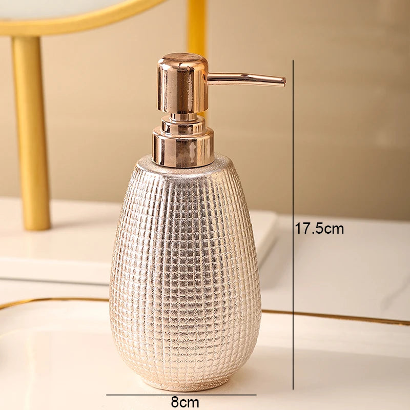 Rosa de ouro cerâmica loção garrafa bucal copo titular escova dentes casa acessórios do banheiro conjunto shampoo lavagem do corpo garrafa sabão prato