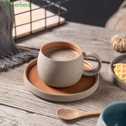 Caneca de café cerâmica caneca de café com pires latte xícara de café cafeteira criativa porcelana cerâmica grossa escritório chá canecas xícara de café