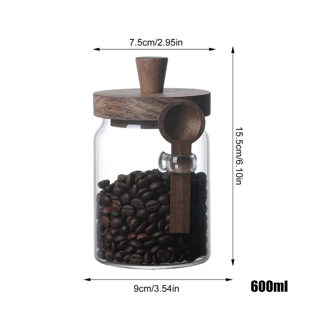 Vasos de armazenamento de alimentos de vidro com tampas de madeira colheres recipiente de alimentos grãos chá café grãos doces cozinha garrafas de armazenamento frascos