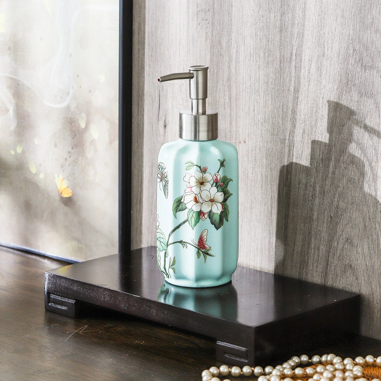 Garrafa Vazia Vintage, Cerâmica, Luxo, Estampa Real, Flor, Shampoo, Líquido, Banheiro, Saboneteira, Garrafa de Loção, 300ml