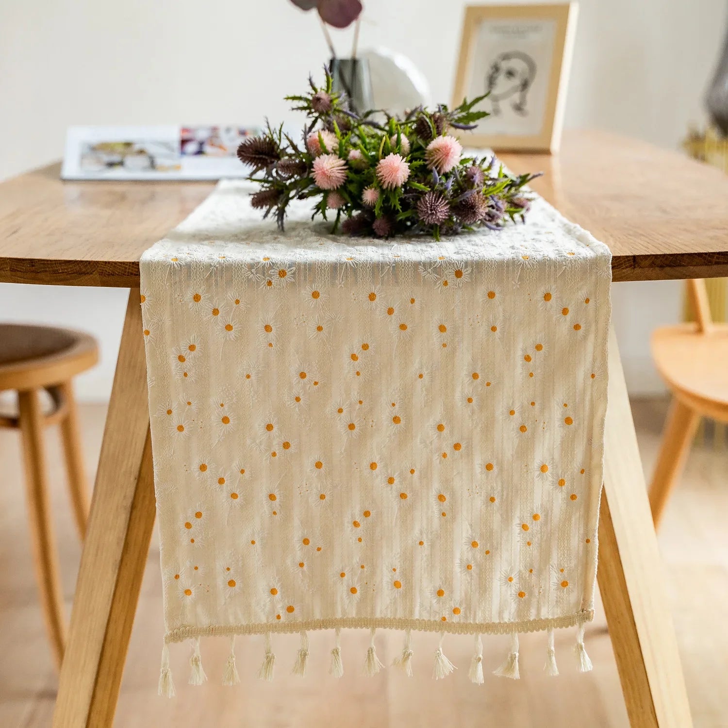 Novo estilo coreano pequena margarida algodão floral toalha de mesa, decoração de mesa de chá, capa de mesa retangular para cozinha casamento sala de jantar
