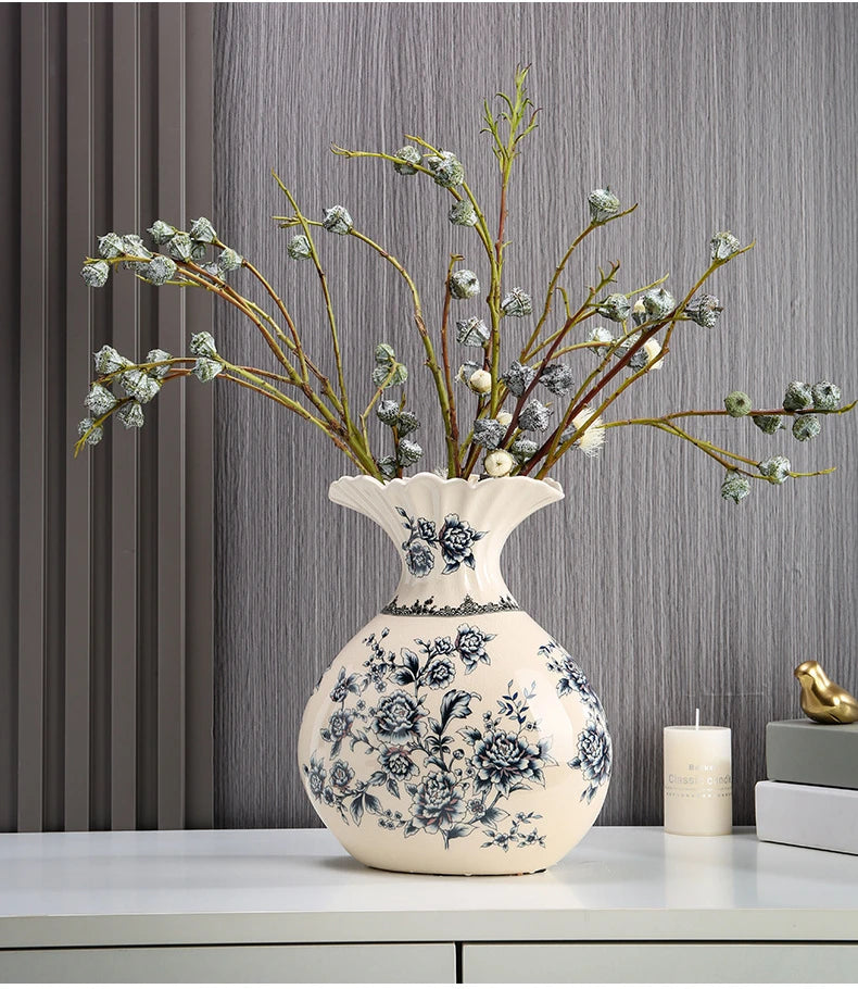 Vaso de Cerâmica Decorativo com Estampa Floral - Casa Ornato