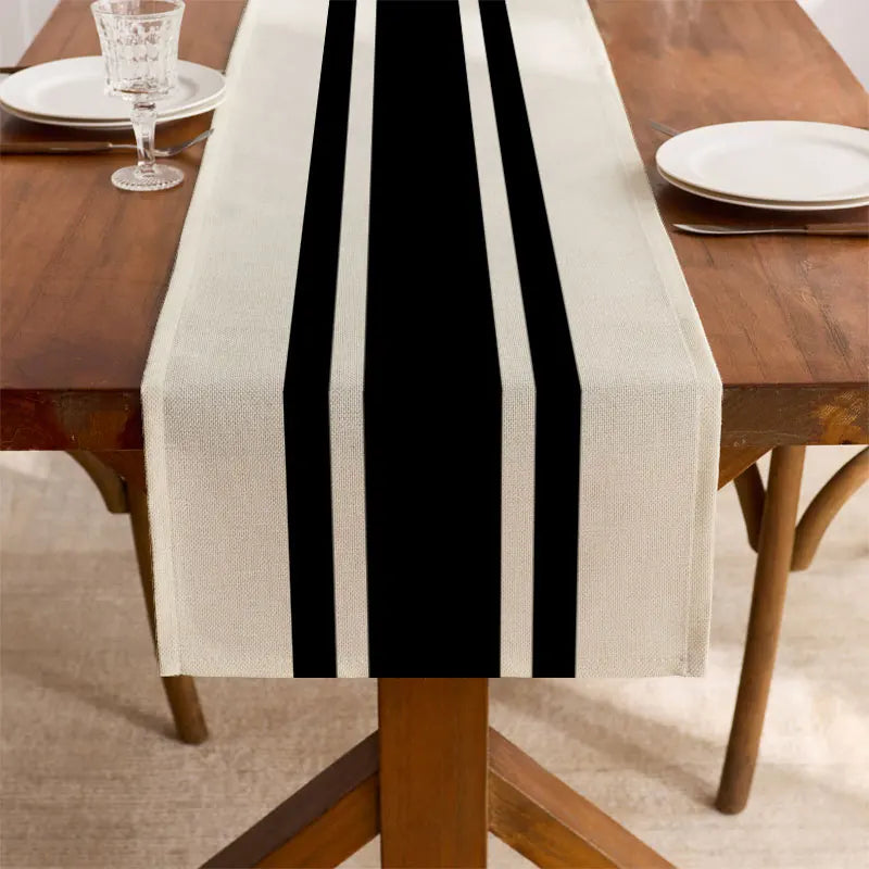 Farmhousebro de mesa com listras pretas e brancas, capa decorativa moderna para jantar, mesa de café, festa de feriado, casamento