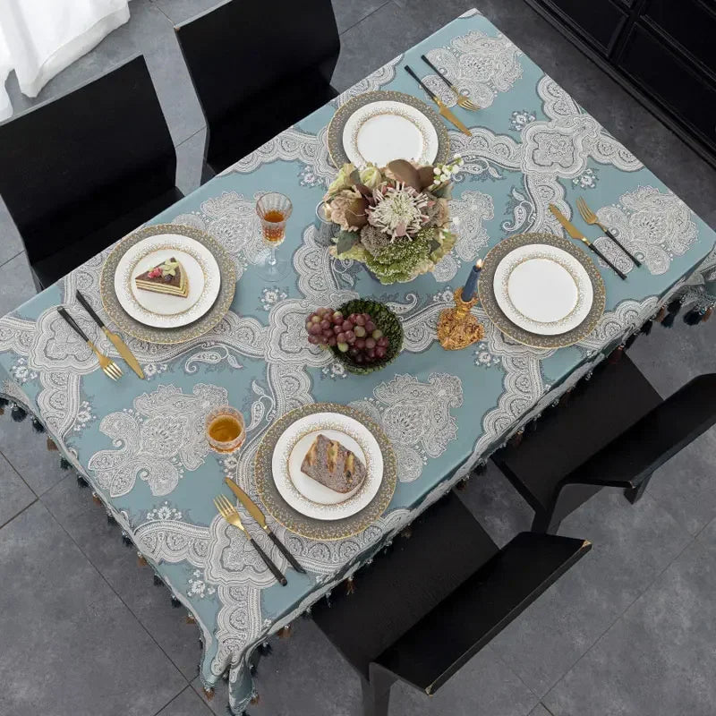 EIFLOY-Dining Tablecloth Rectangular, Jacquard Table Cover, Square Coffee Table Cloths, for Party Kitchen, European Tassels