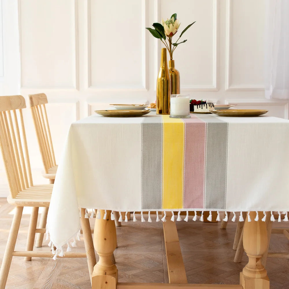 Toalha de mesa retangular redonda de linho batilo, toalha de mesa à prova d'água para jantar, mesa de café, cozinha, decoração de sala