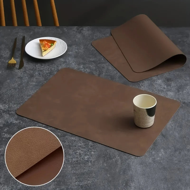 4 peças, jogos americanos de couro, retangulares, à prova d'água, tapetes de mesa com isolamento térmico para cozinha de jantar, design de padrão de couro marrom