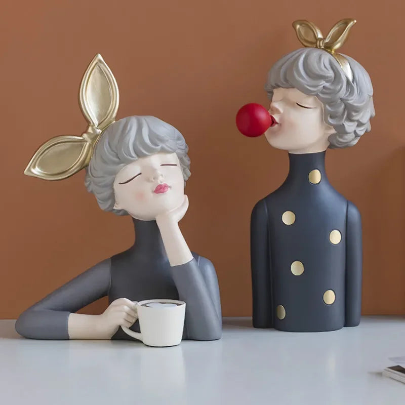 Escultura de menina de resina moderna decoração de casa estátua para sala de estar acessório exclusivo presente criativo |   Decoração elegante para