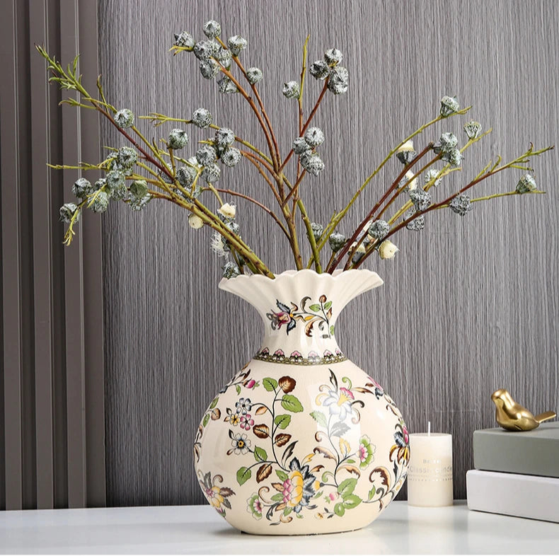 Vaso de Cerâmica Decorativo com Estampa Floral - Casa Ornato