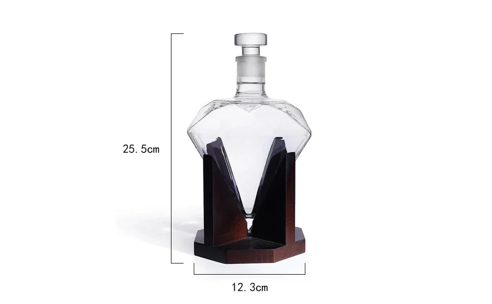 Decanter modelo Diamante com Suporte de Madeira 850ml - Casa Ornato