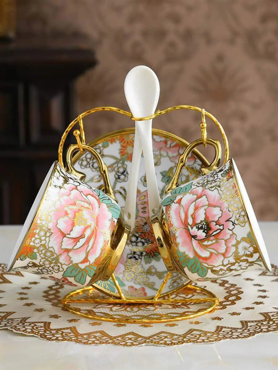 Conjunto de Chá em Cerâmica com Borda Dourada, Estilo Britânico, para Uso Doméstico, Design Criativo Europeu, Seguro para Lav...