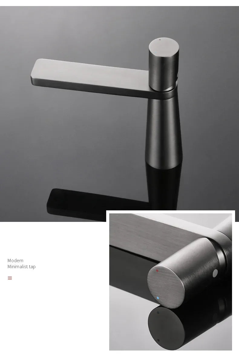 Torneira da bacia do banheiro escova ouro latão torneira pia misturadora quente e fria sinal alavanca torneira da bacia