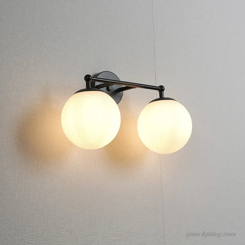 Pós moderno lua lâmpada bola de vidro luz parede branco preto decoração do quarto para casa interior arandela led luzes da noite luminárias