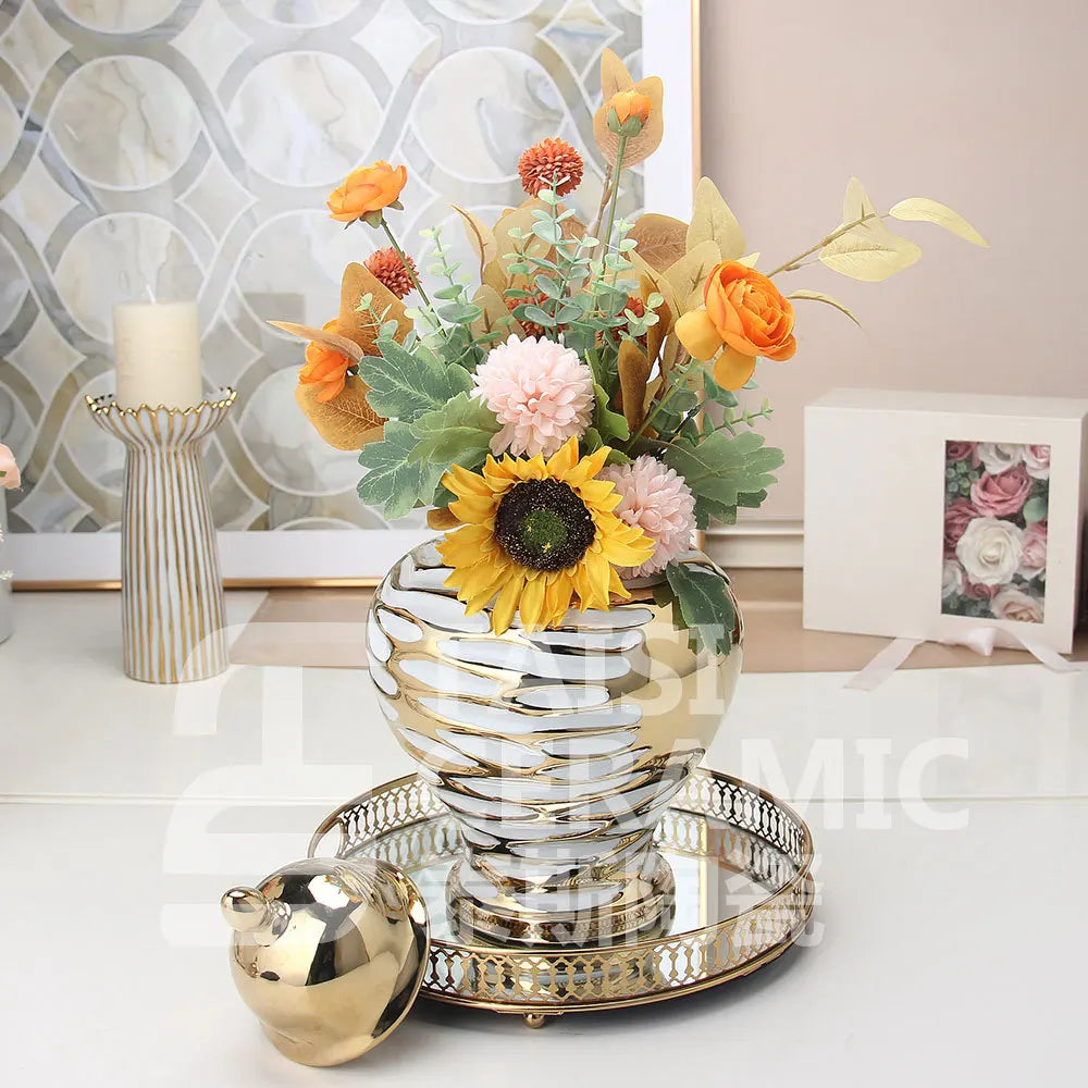 Nordic dourado cerâmica decoração macia vaso geral artesanato entrada galvanoplastia vaso ornamento decorativo