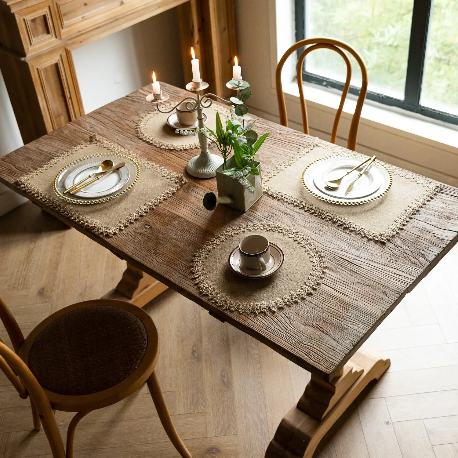 Vintage Farmhouse Tabletop Place Mat, Esteira de mesa natural com laço de juta, Corredor para festas de casamento, Decoração cotidiana, 6pcs