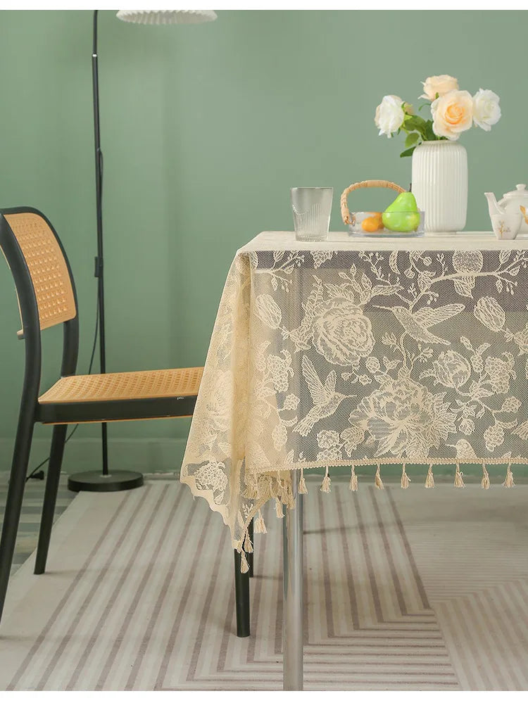 Toalha de mesa retangular de renda, decoração e acessórios, toalha de mesa simples com borla, estilo nórdico, panos para casa