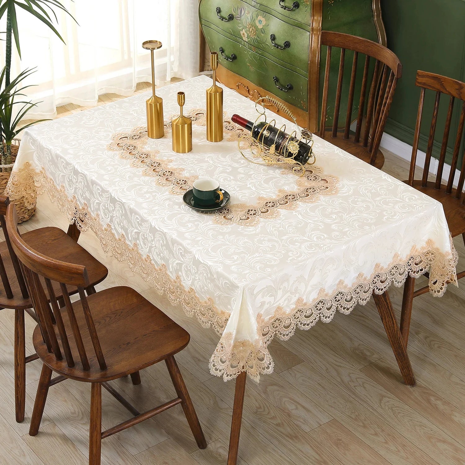 Toalha de mesa bordada de renda batilo, branca, floral, retangular, à prova d'água, para mesa de jantar, festa de casamento, casa