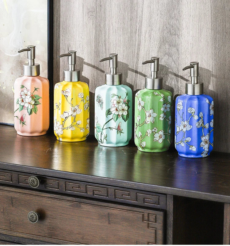 Garrafa Vazia Vintage, Cerâmica, Luxo, Estampa Real, Flor, Shampoo, Líquido, Banheiro, Saboneteira, Garrafa de Loção, 300ml