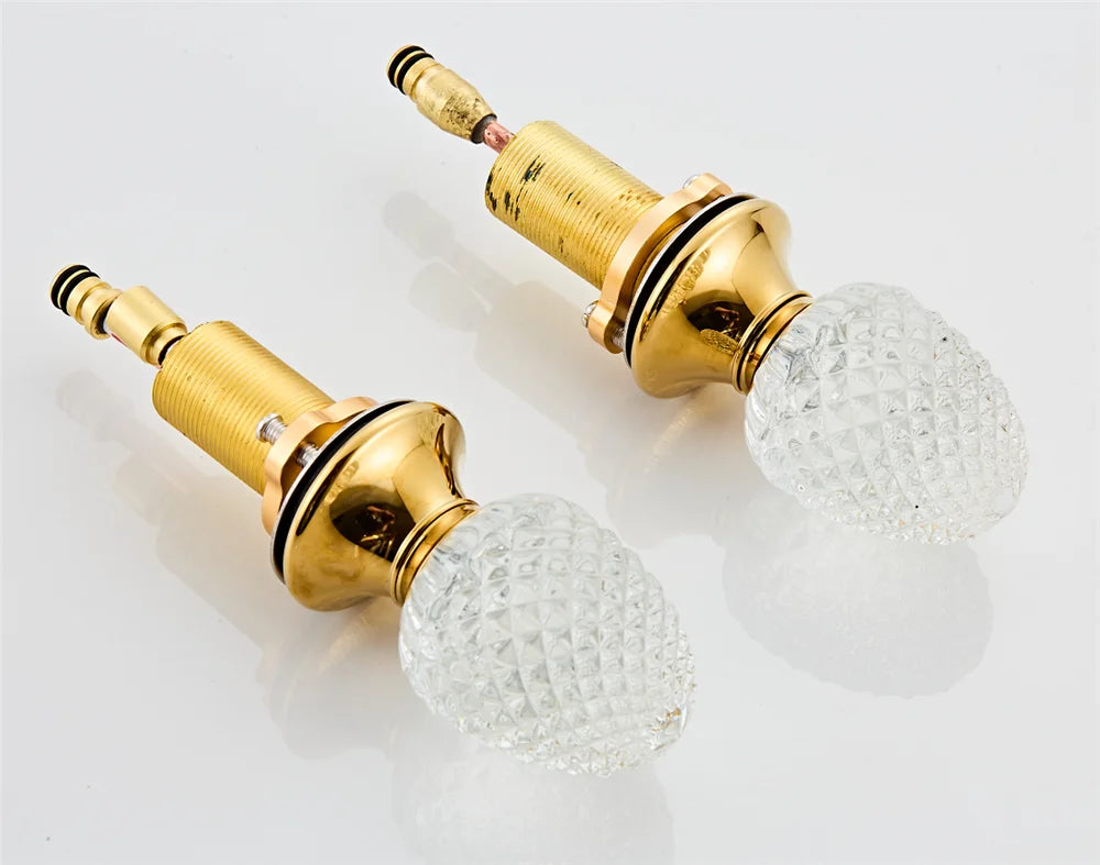 Ouro torneira do banheiro generalizada alça de cristal torneira da bacia lavabo luxo misturador da bacia quente e fria torneira da pia do chuveiro