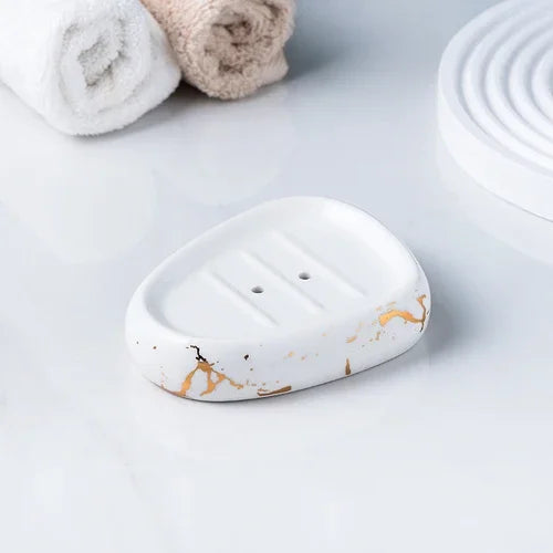 Acessórios do banheiro conjunto mármore ouro padrão cerâmica creme dental dispensador sabão caixa toothbrush titular banheiro copo loção garrafa